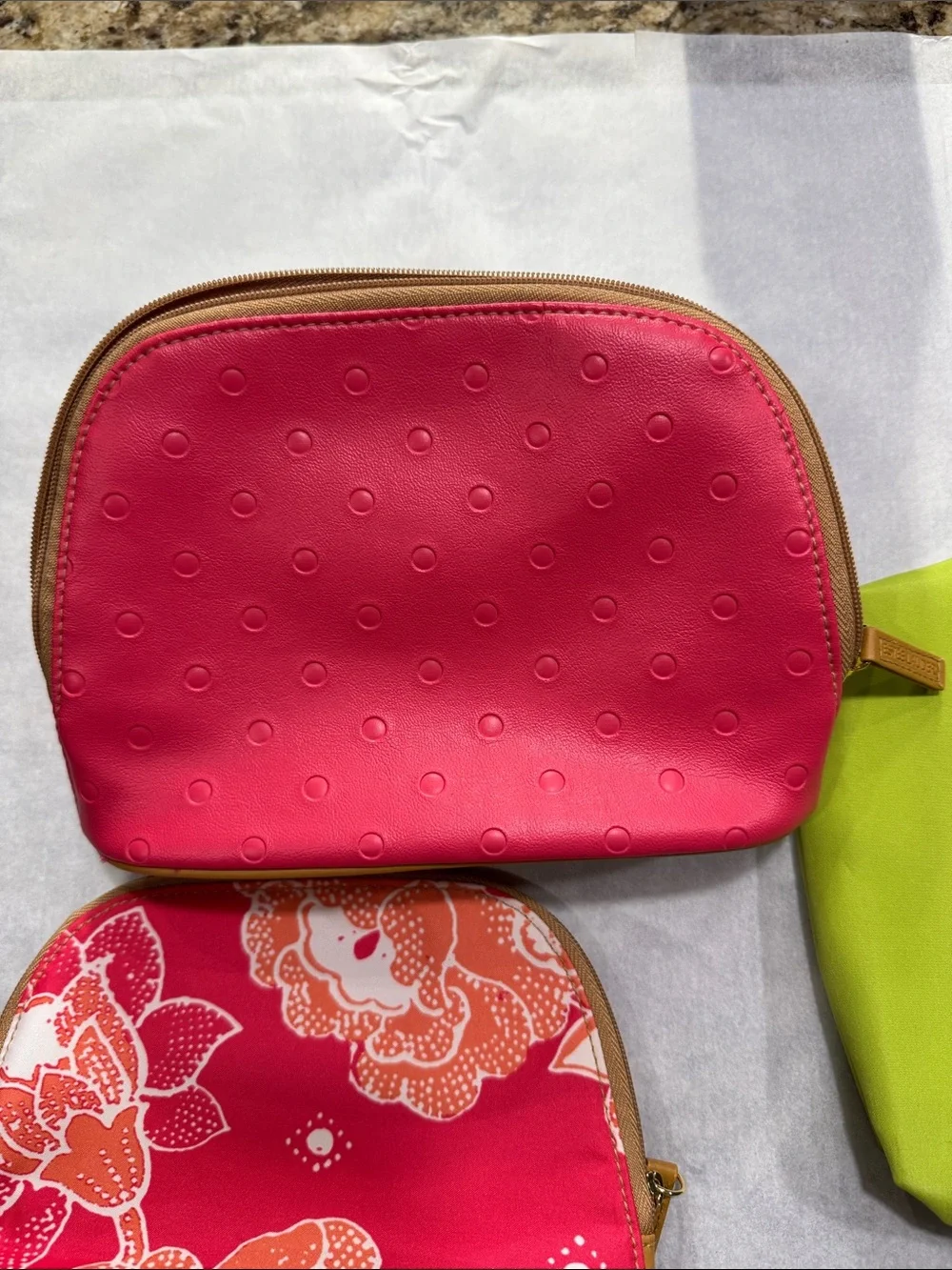 Estee Lauder Three-Piece Cosmetic Pouch Set in Hot Pink, Floral Pink & Lime NWOT